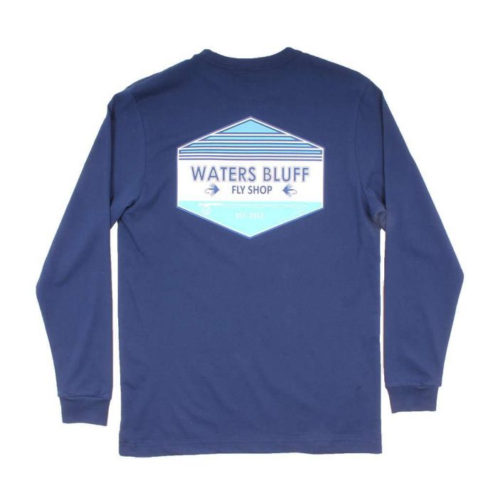 Fly Shop Long Sleeve Tee in Navy (with Teal) by Waters Bluff