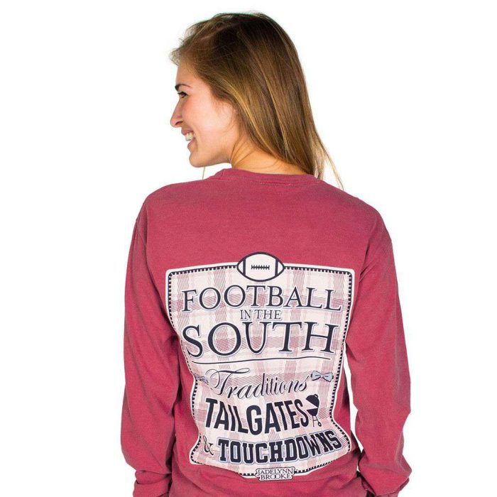 Football in the South Long Sleeve Tee Shirt in Crimson by Jadelynn Brooke