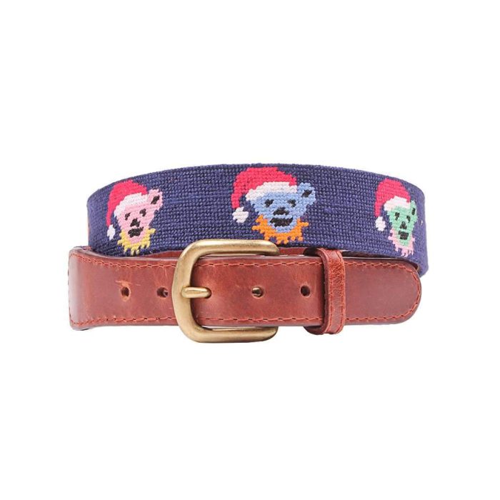 Grateful Dead Santa Bears Needlepoint Belt in Dark Navy by Smathers & Branson