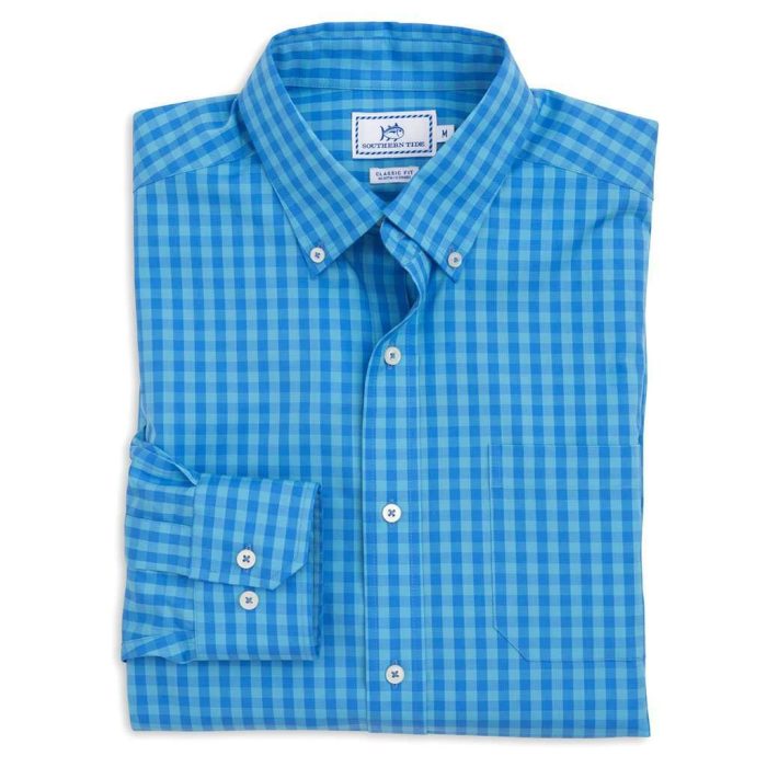 Getaway Gingham Sport Shirt in Marina by Southern Tide