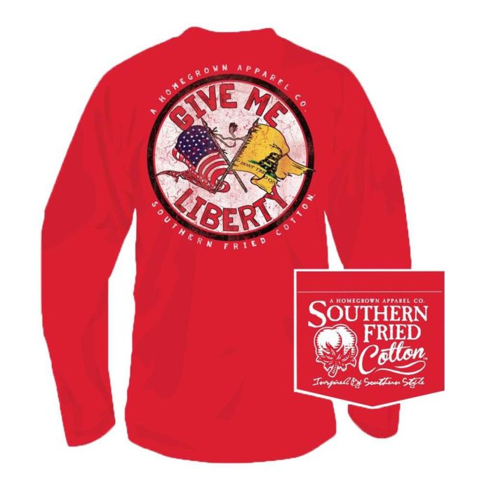 Give Me Liberty Long Sleeve Tee in Sunwashed Red by Southern Fried Cotton
