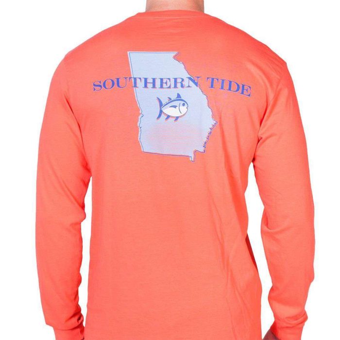 Georgia Long Sleeve State Tee Shirt in Hot Coral by Southern Tide