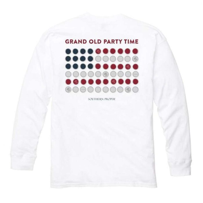 Grand Old Party Time Bottle Cap Flag Long Sleeve Tee in White by Southern Proper