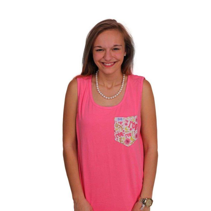 Gamma Phi Beta Tank Top in Watermelon with Pattern Pocket by the Frat Collection