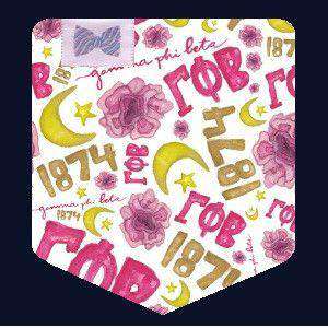 Gamma Phi Beta Long Sleeve Tee Shirt in Crunchberry Pink with Pattern Pocket by the Frat Collection