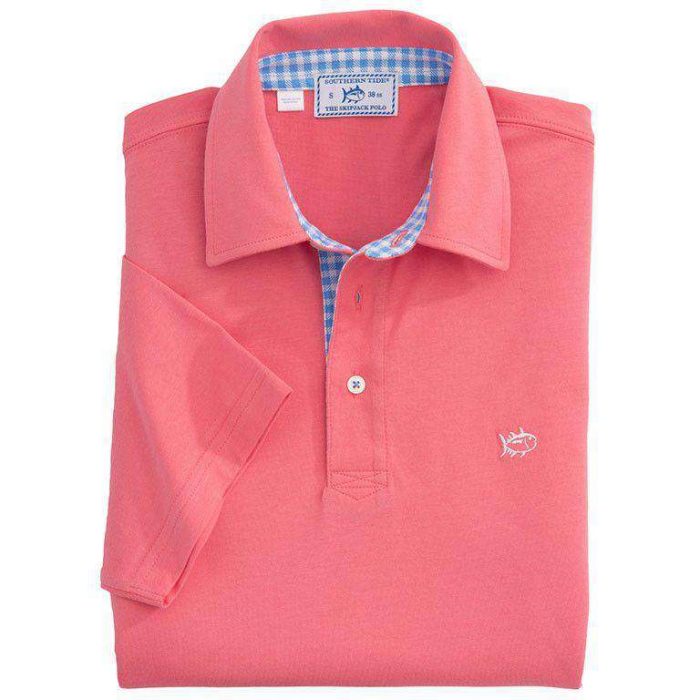 Gingham Placket Skipjack Polo in Coral Beach by Southern Tide