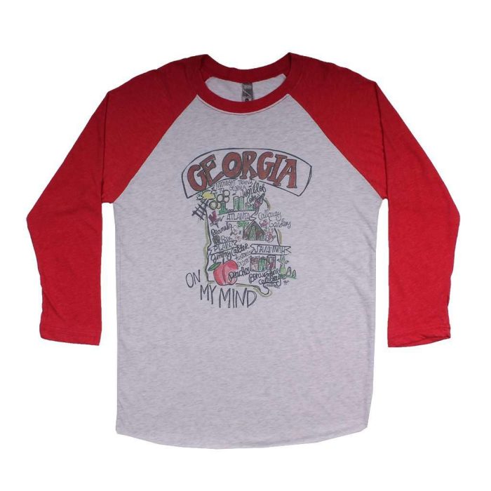 Georgia Roadmap Raglan Tee Shirt in Red by Southern Roots