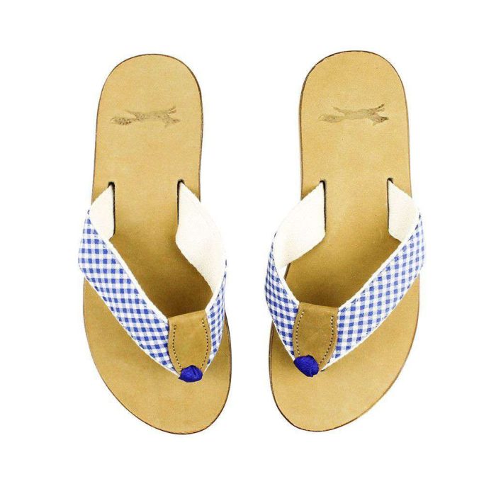 Gingham Strap Leather Sandal in Royal Blue by Country Club Prep