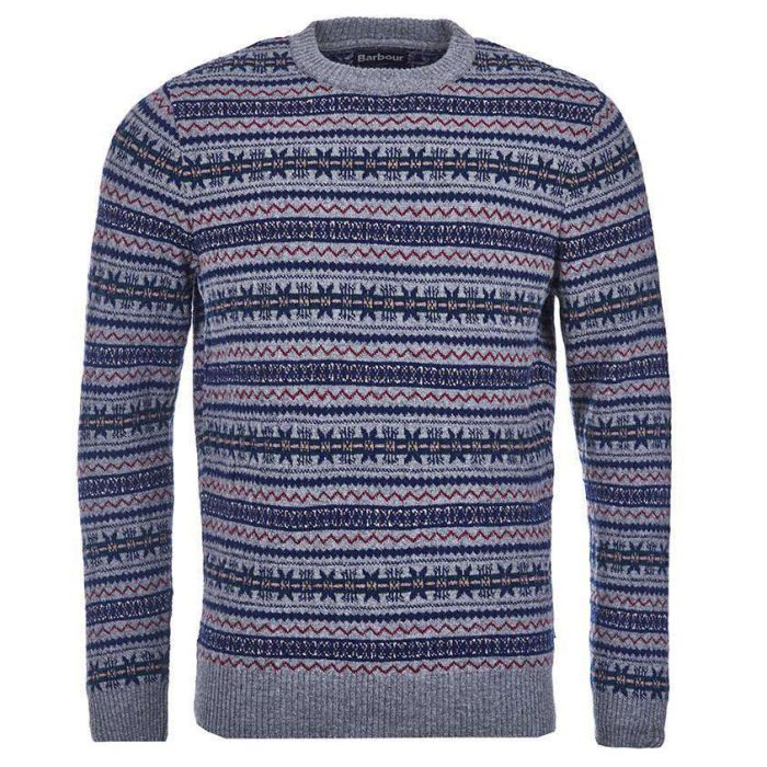 Harvard Fair Isle Crew Neck Sweater in Grey Marl by Barbour
