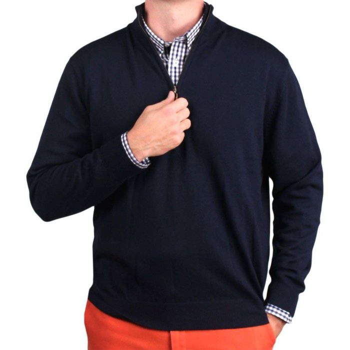 Happy Hour 1/4 Zip Merino Sweater in Navy by Country Club Prep