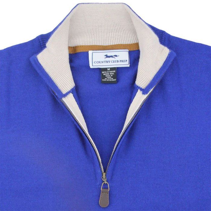 Happy Hour 1/4 Zip Merino Sweater in Sapphire Blue by Country Club Prep