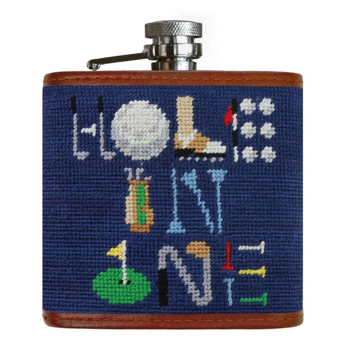 Hole in One Needlepoint Flask in Classic Navy by Smathers & Branson