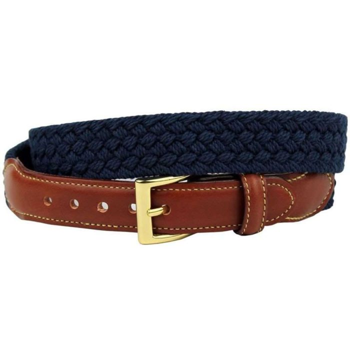 Hall & Oates Woven Cotton Leather Tab Belt in Navy by Country Club Prep