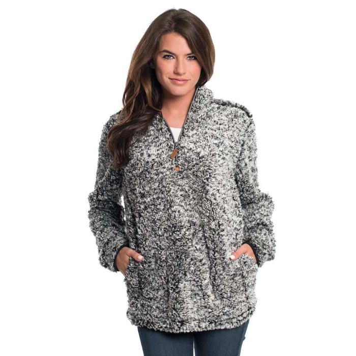 Heather Sherpa Pullover with Pockets in Black by The Southern Shirt Co.