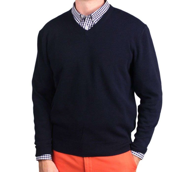 Ivy League Cashmere V-Neck Sweater in Navy by Country Club Prep