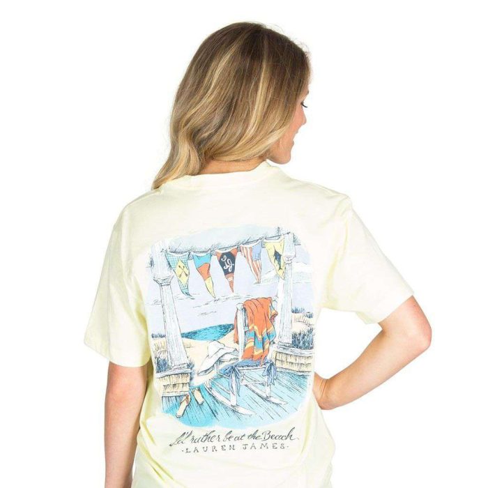 I'd Rather Be at the Beach Pocket Tee in Yellow by Lauren James