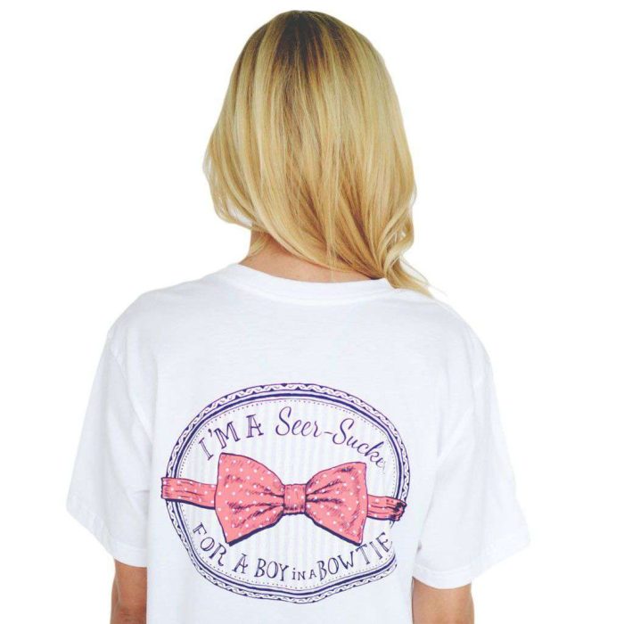I'm a Seersucker for a Boy in a Bow Tie Tee in White by Lauren James