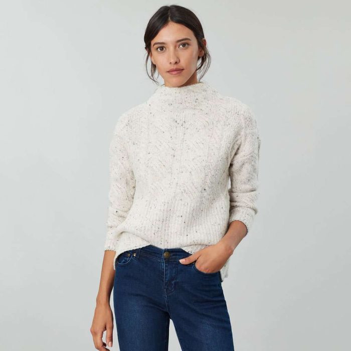 Joyce Cable Knit Sweater in Cream Flecks by Joules