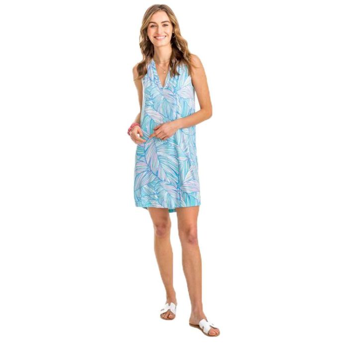 Jamie Palm Print V-Neck Sleeveless Dress by Southern Tide