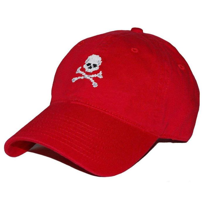 Jolly Roger Needlepoint Hat in Red by Smathers & Branson