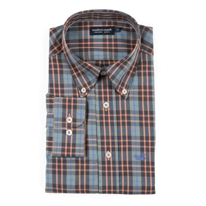 King Windowpane Dress Shirt in Grey and Sage by Southern Marsh