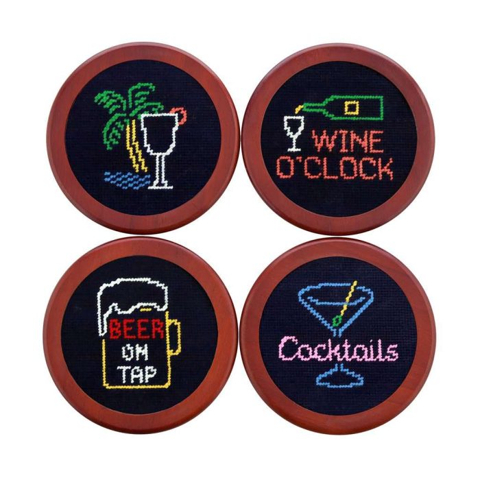 Last Call Needlepoint Coasters in Midnight by Smathers & Branson