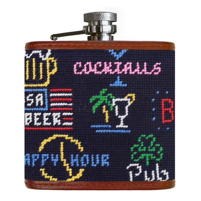 Last Call Needlepoint Flask in Midnight by Smathers & Branson