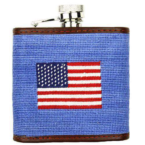 Limited Edition Southampton-American Flag Needlepoint Flask in Light Blue by Smathers & Branson