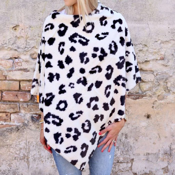 Leopard Print Faux Fur Poncho by Caroline Hill