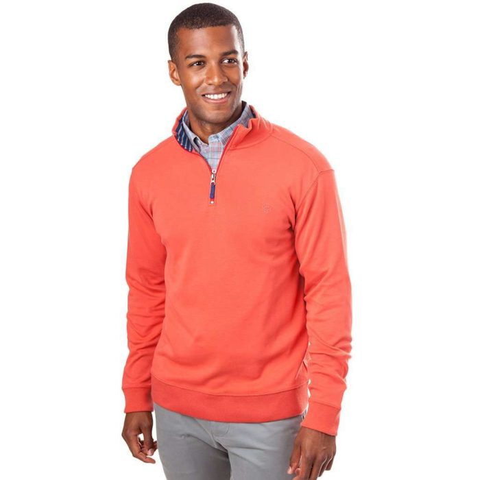 Lightweight Skipjack 1/4 Zip Pullover in Terracotta Orange by Southern Tide