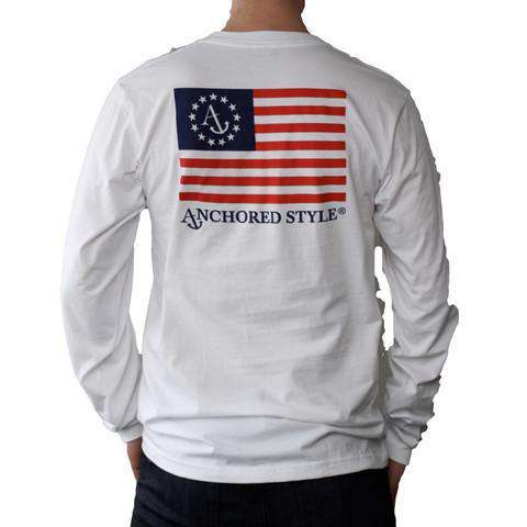 Long Sleeve Anchored Ensign Flag in White by Anchored Style