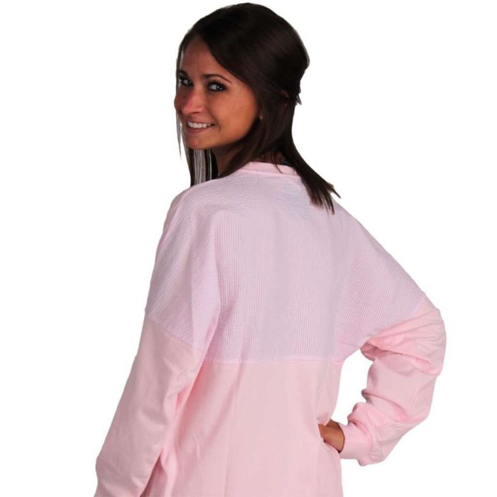 Long Sleeve Beachcomber in Seashell with Pink Seersucker by Lauren James
