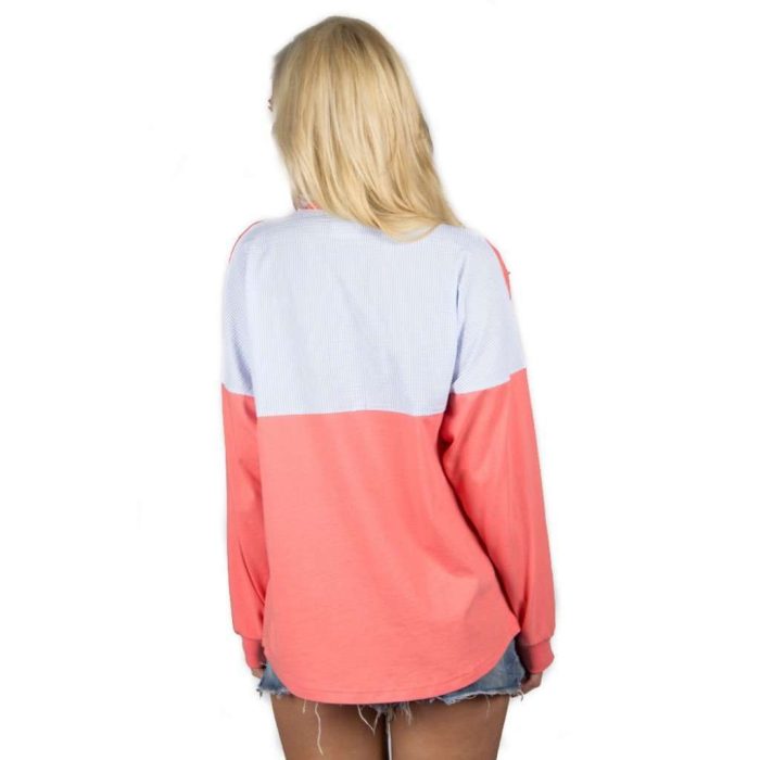 Long Sleeve Beachcomber in Coral with Light Blue Seersucker by Lauren James
