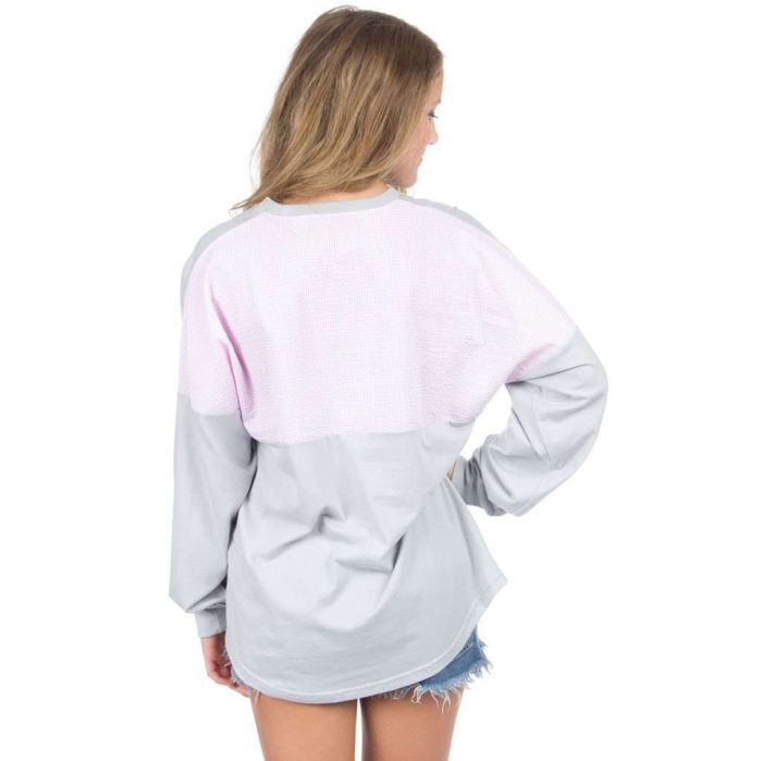 Long Sleeve Beachcomber in Light Grey and Pink Seersucker by Lauren James