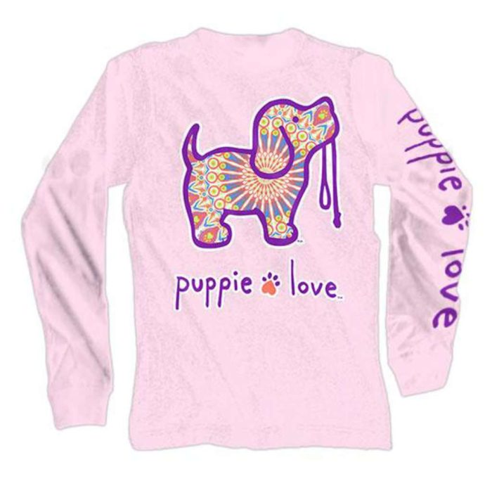 Long Sleeve Boho Pup Tee in Light Pink by Puppie Love