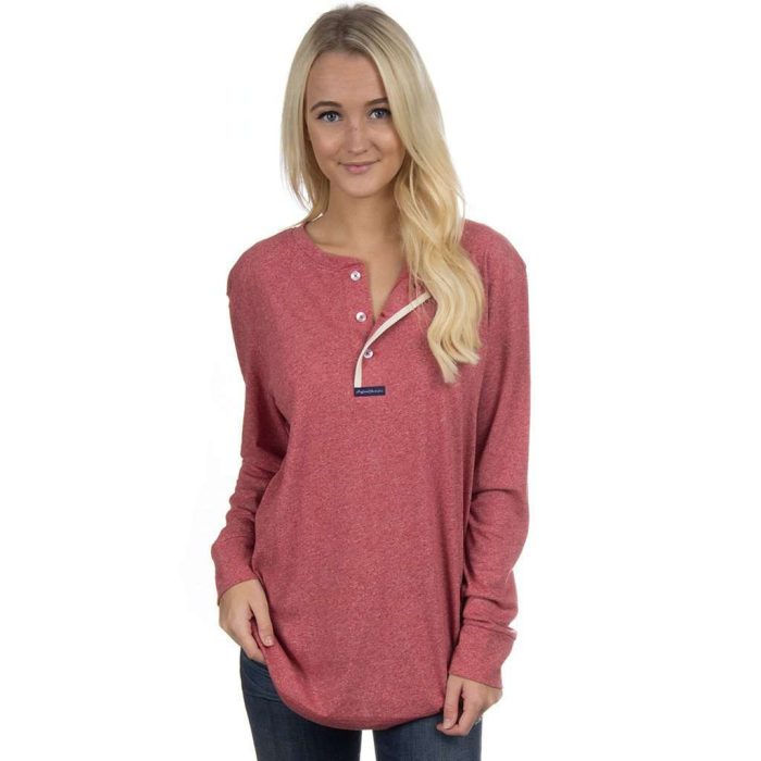 Long Sleeve Boyfriend Tee in Heathered Red by Lauren James