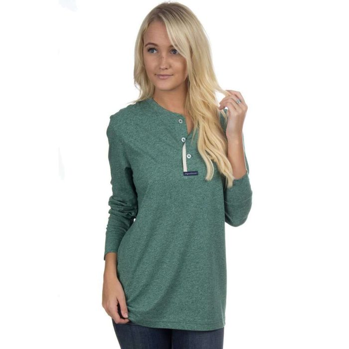 Long Sleeve Boyfriend Tee in Heathered Green by Lauren James
