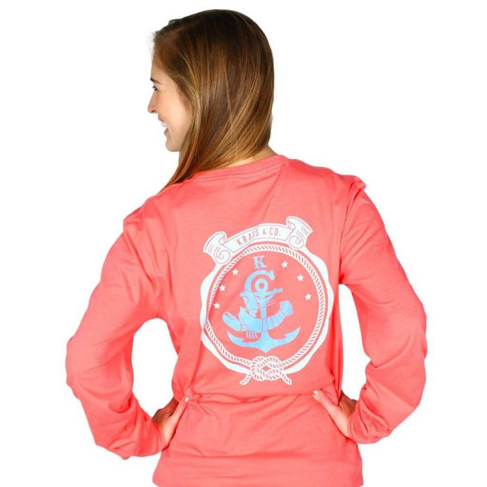 Long Sleeve Classic Crest Pocket Tee Shirt in Coral by Krass & Co.