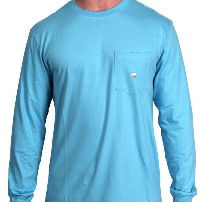 Long Sleeve Pocket Tee in Aqua by Cotton Brothers