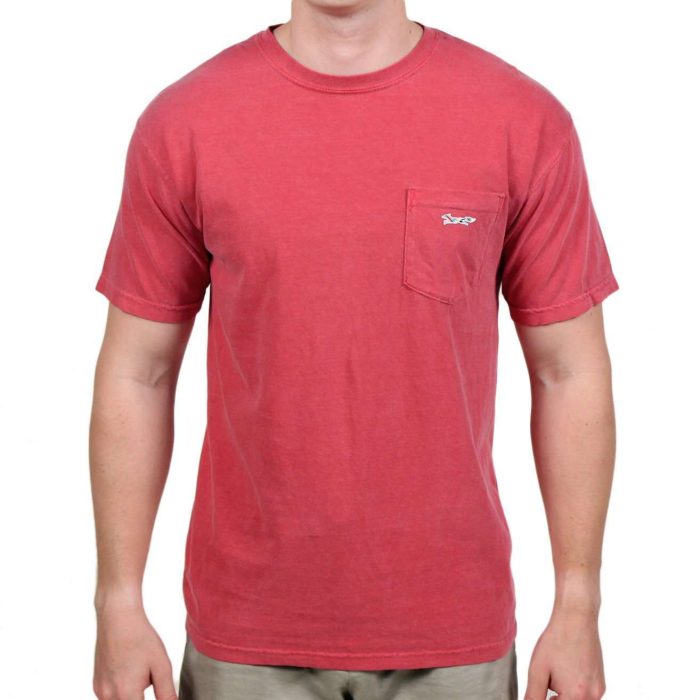 Longshanks Sewn Patch Short Sleeve Pocket Tee in Crimson by Country Club Prep