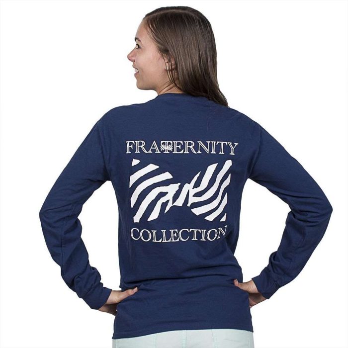 Long Sleeve Pocket Tee Shirt in Dark Navy by The Frat Collection