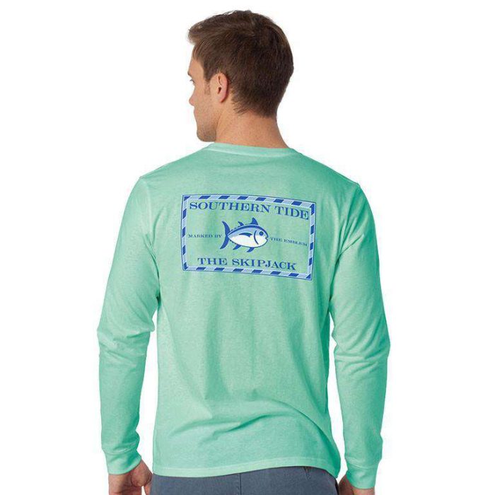 Long Sleeve Skipjack Sleeve Print Tee in Bermuda Teal by Southern Tide