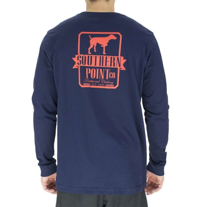 Long Sleeve Tradition Tee Shirt in Navy and Red by Southern Point Co.