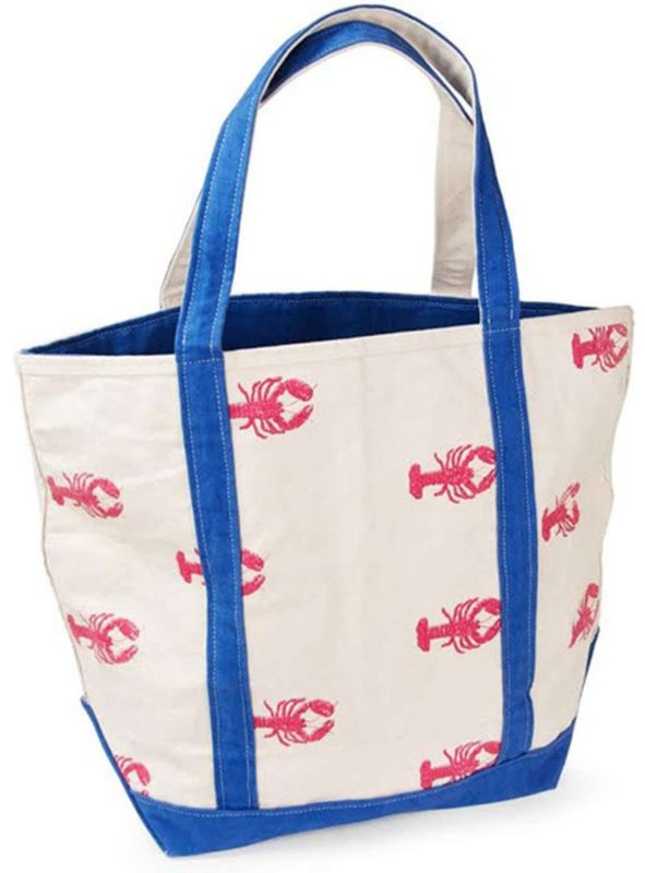 Large Tote Bag in White With Pink Lobsters by Crabberrie