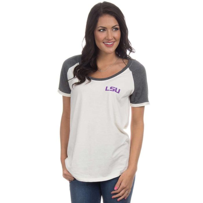 LSU Vintage Tailgate Tee in White and Heathered Grey by Lauren James