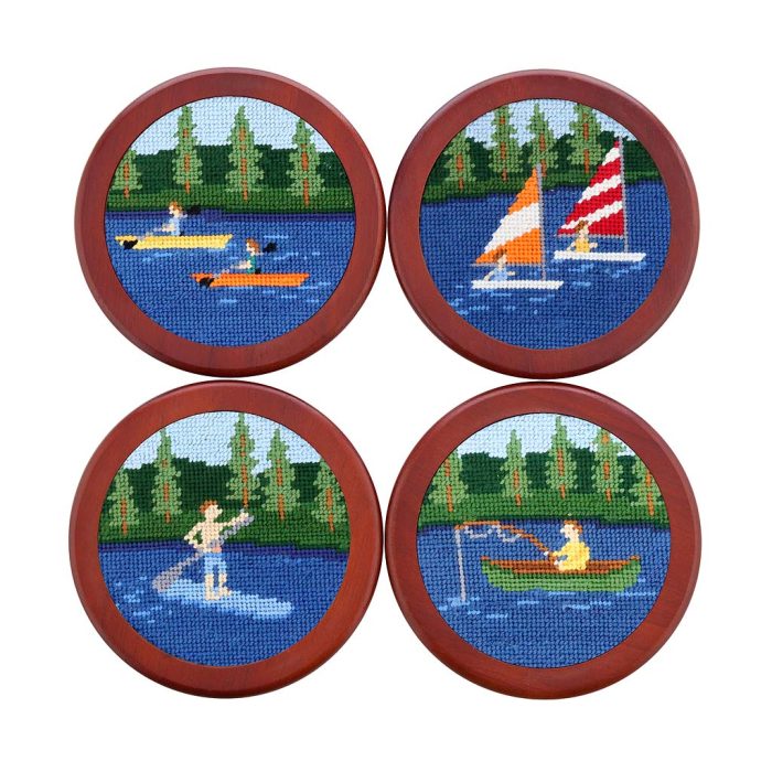 Lake Water Sports Needlepoint Coasters by Smathers & Branson