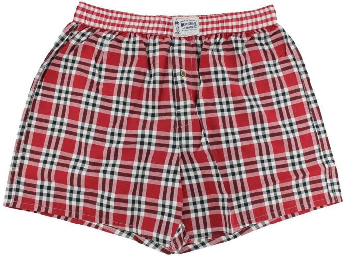 Men's Boxers in Crimson and Black Madras by Olde School Brand