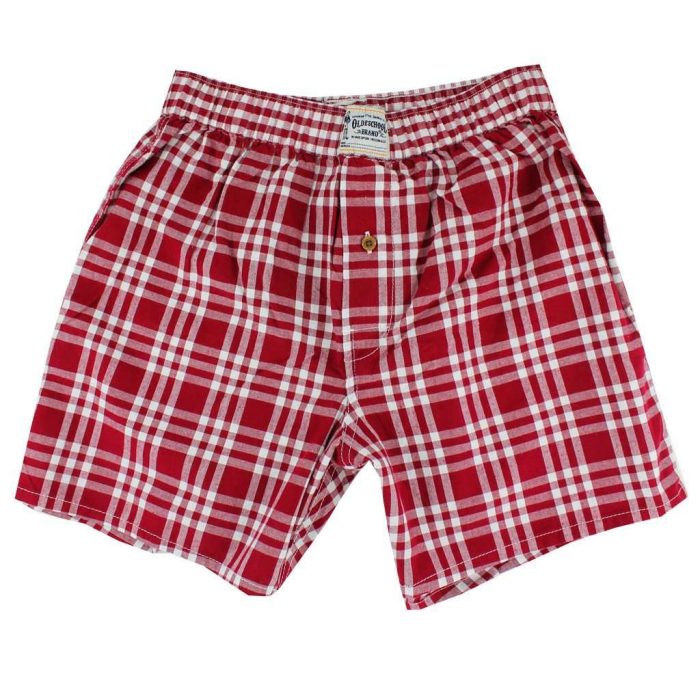 Men's Boxers in Maroon and White Madras by Olde School Brand