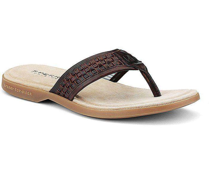 Men's Boat Sandal Woven Thong in Amaretto Leather by Sperry