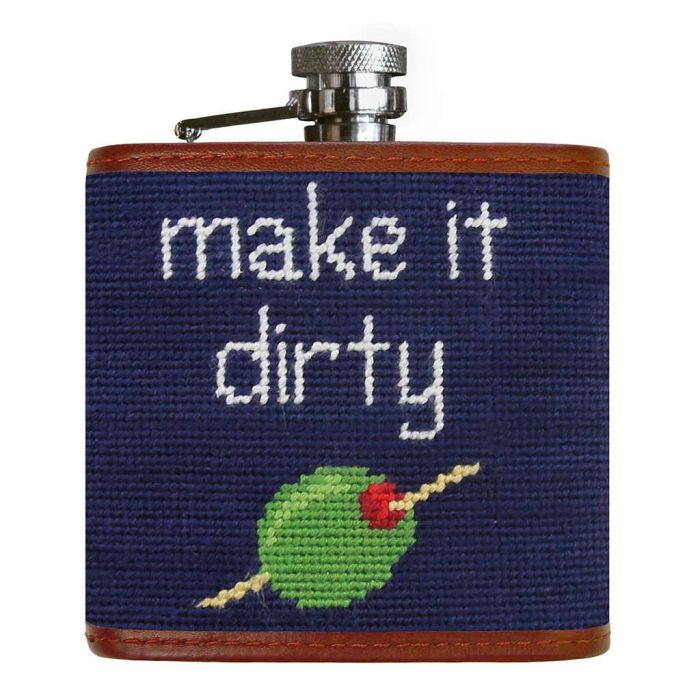 Make it Dirty Needlepoint Flask in Dark Navy by Smathers & Branson